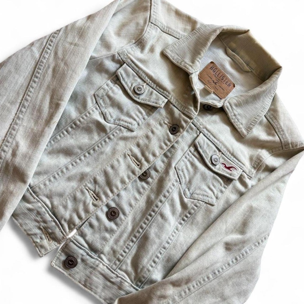 Hollister Vintage Cream Denim Trucker Jacket Womens Small Y2K Cropped Cream